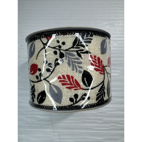 Lot Of 2 Robert Stanley Wired Edge Ribbon 2.5”x18ft Leaves Berries Fall Winter - Picture 4 of 5